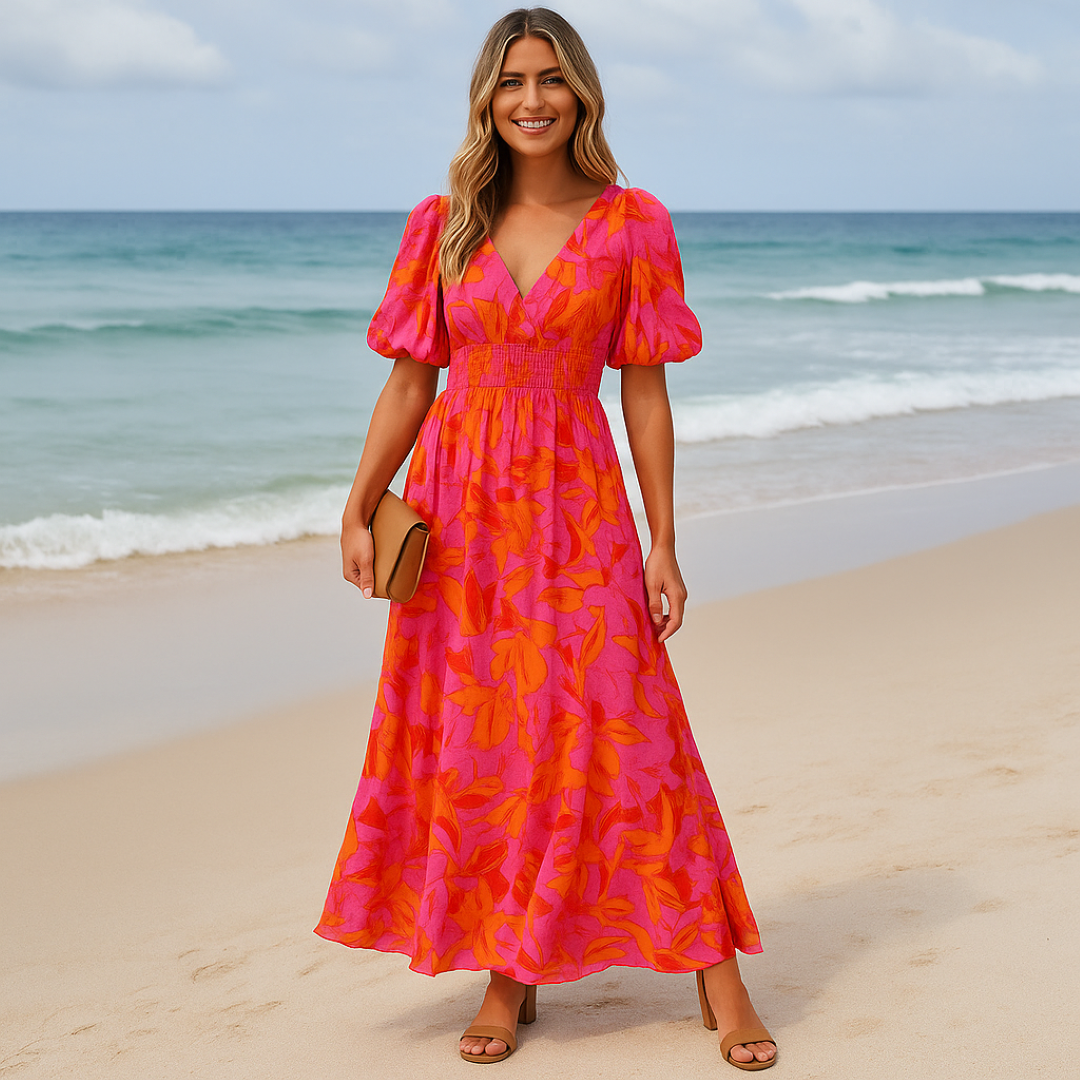 Nina | Livagtigt blomsterlang kjole med pufærmer - - women's fashion - {{ product_tags }