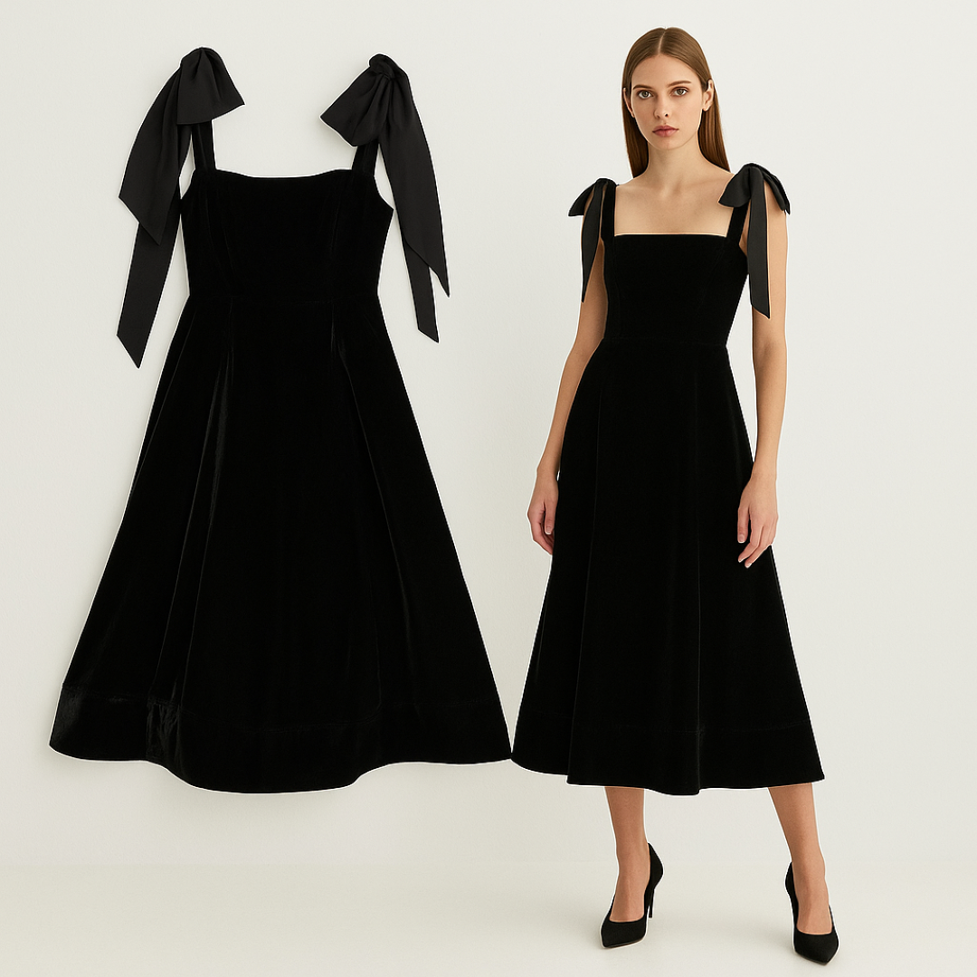 Aurelia | Midi kjole med velourbånd og sløjfe - - women's fashion - {{ product_tags }