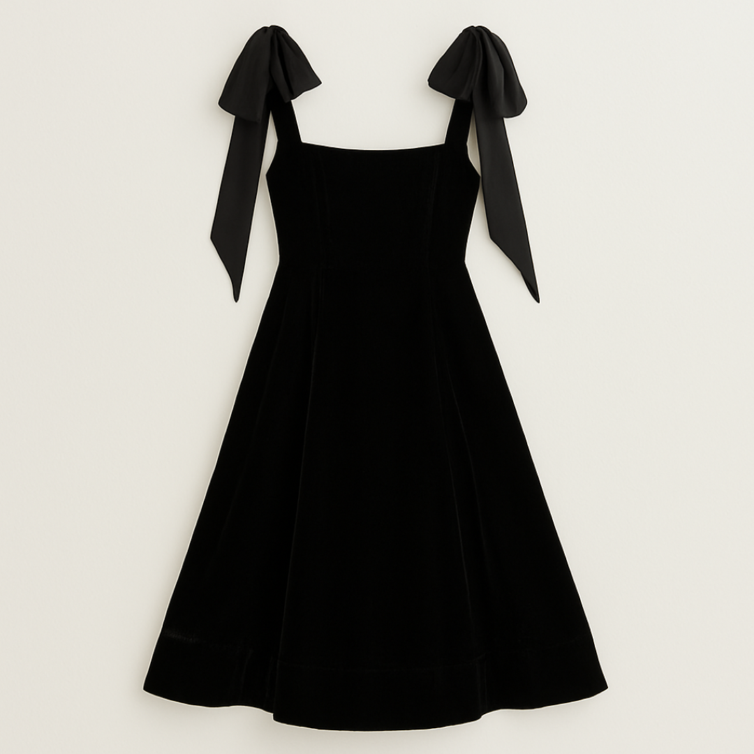 Aurelia | Midi kjole med velourbånd og sløjfe - Sort - women's fashion - {{ product_tags }