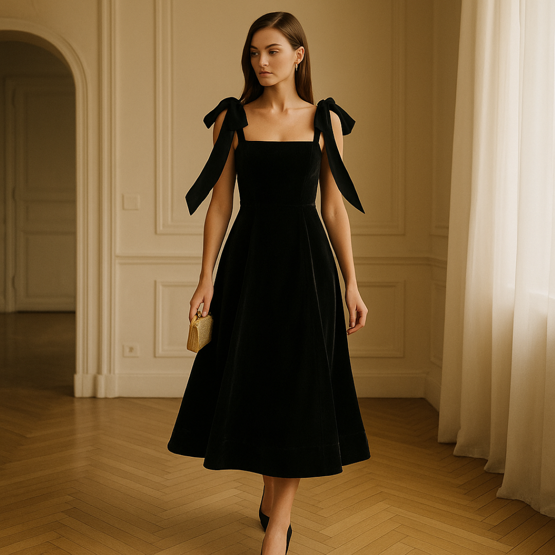 Aurelia | Midi kjole med velourbånd og sløjfe - - women's fashion - {{ product_tags }