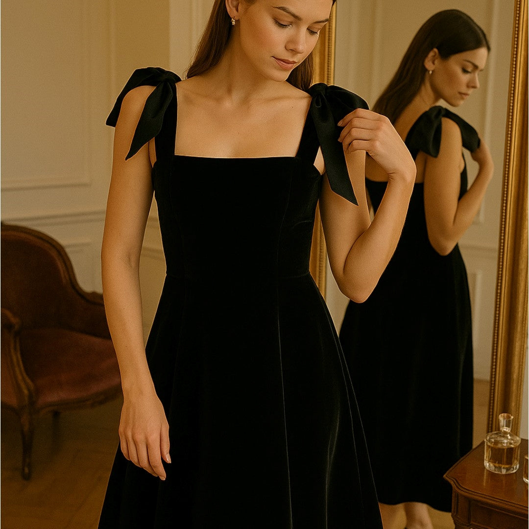 Aurelia | Midi kjole med velourbånd og sløjfe - - women's fashion - {{ product_tags }