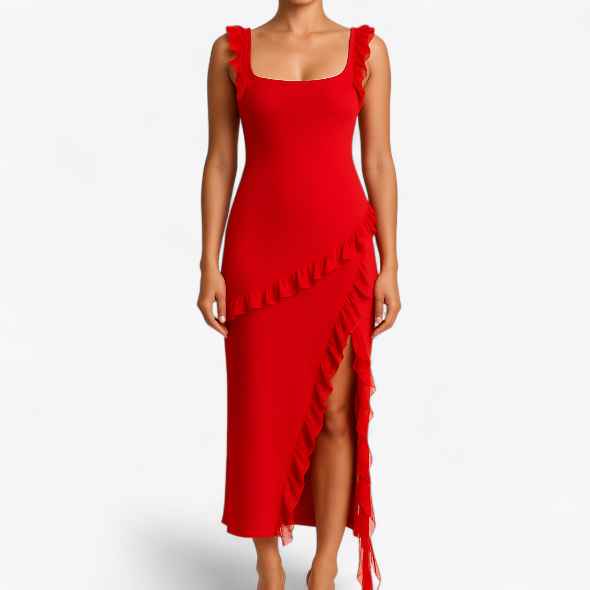 Romina | Midi-kjole med kaskadevolanger - - women's fashion - {{ product_tags }