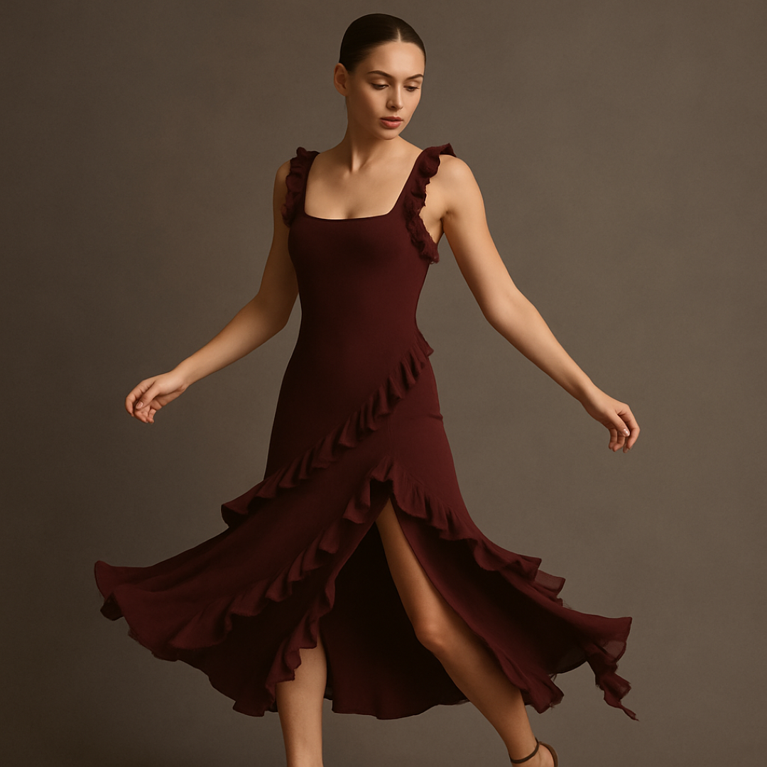 Romina | Midi-kjole med kaskadevolanger - - women's fashion - {{ product_tags }
