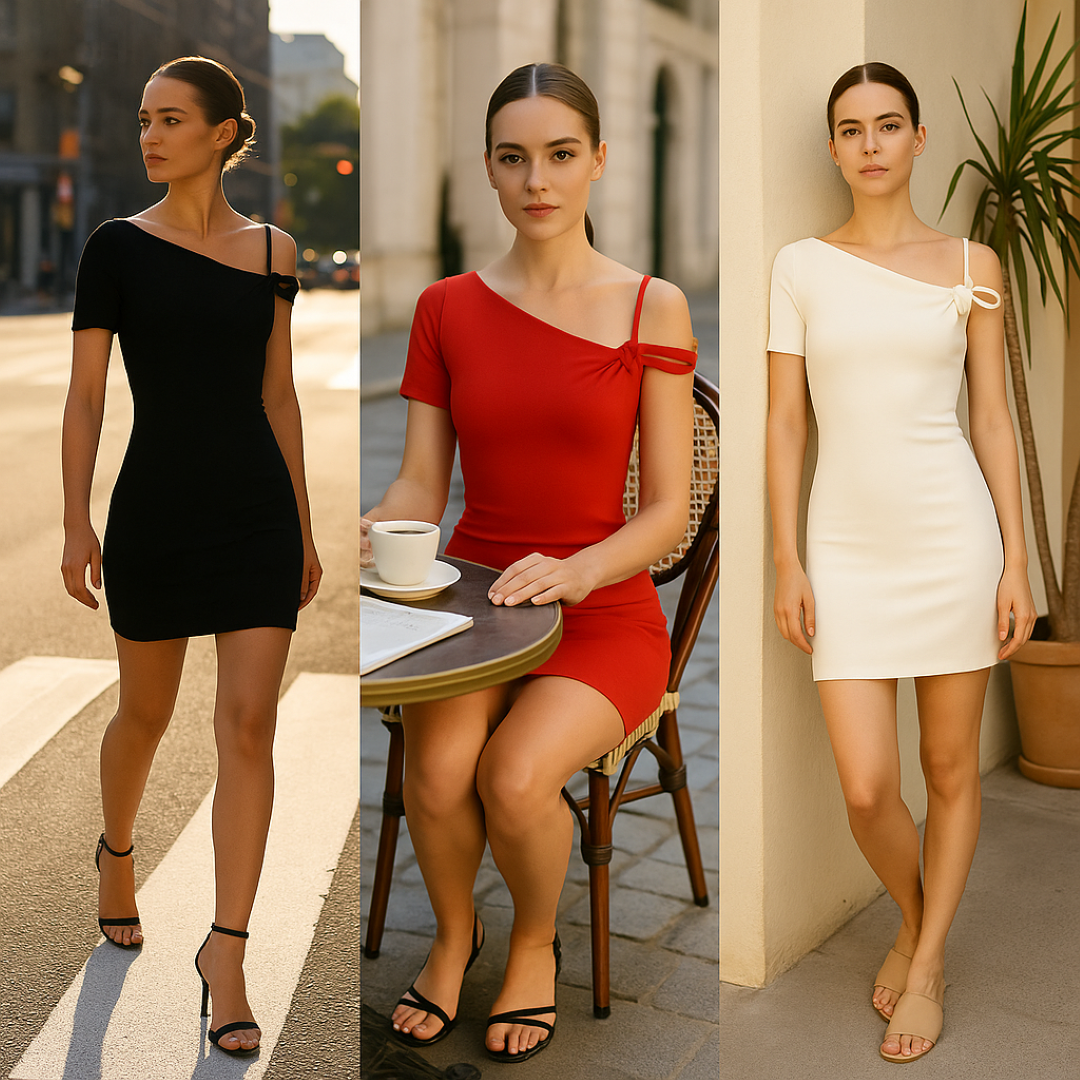 Naela | Mini asymmetrisk strikket kjole: dristig, elegant og afslappet chic - - women's fashion - {{ product_tags }