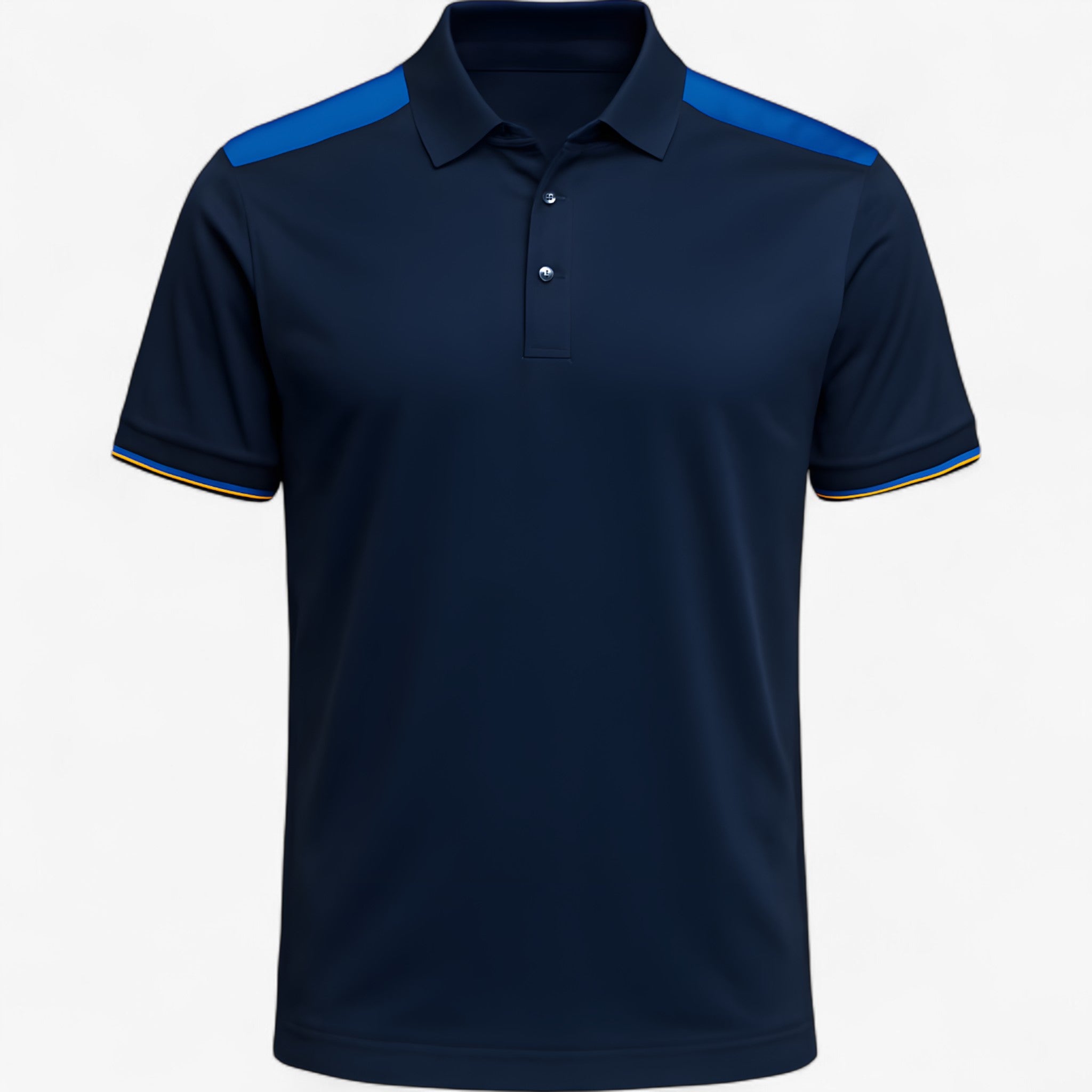 Theo | Mænds afslappede polokjole - Sportslig design med kontrastfarvede skuldre - Marineblå - Theo | Mænds afslappede polokjole - Sportslig design med kontrastfarvede skuldre - €25 - {{ product_tags }