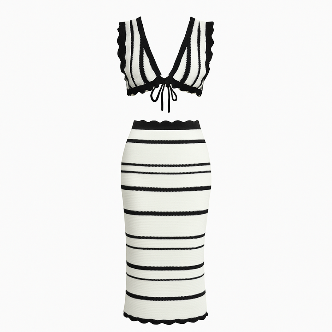Maya | Sæt hæklede striber - Uden anstrengelse i monokrome punkter - Hvid med sorte striber - women's fashion - {{ product_tags }
