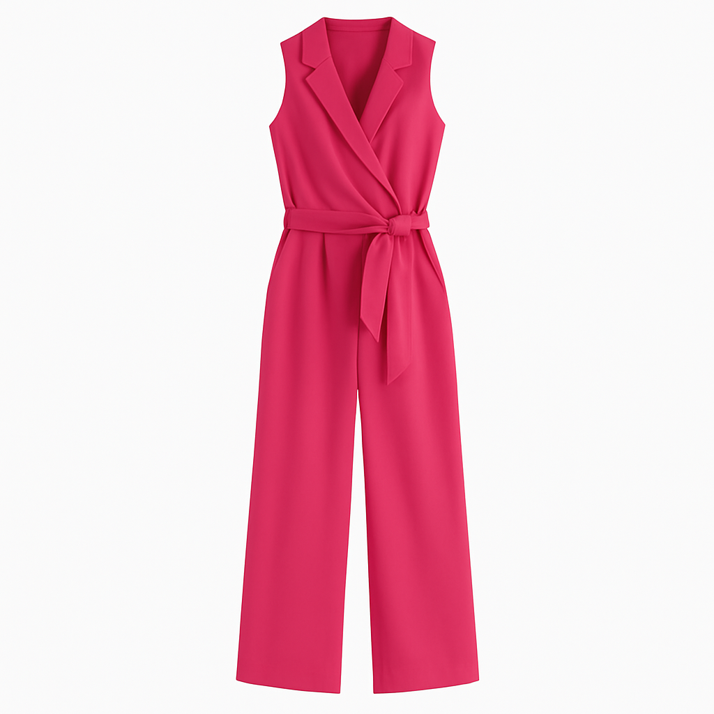 Sofia – Elegant ærmeløs jumpsuit med brede ben og bælte - Lyserød - women's fashion - {{ product_tags }
