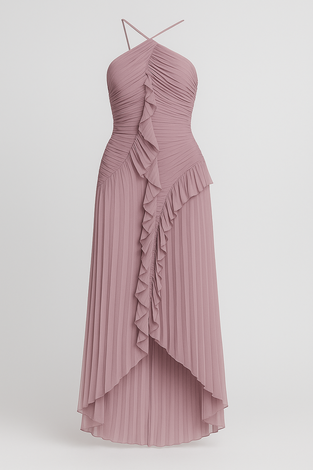 Aurelia | Enkeltsides kjole med plisseret flæse - Malva pulveroso (lys rosa-lilla nuance) - women's fashion - {{ product_tags }