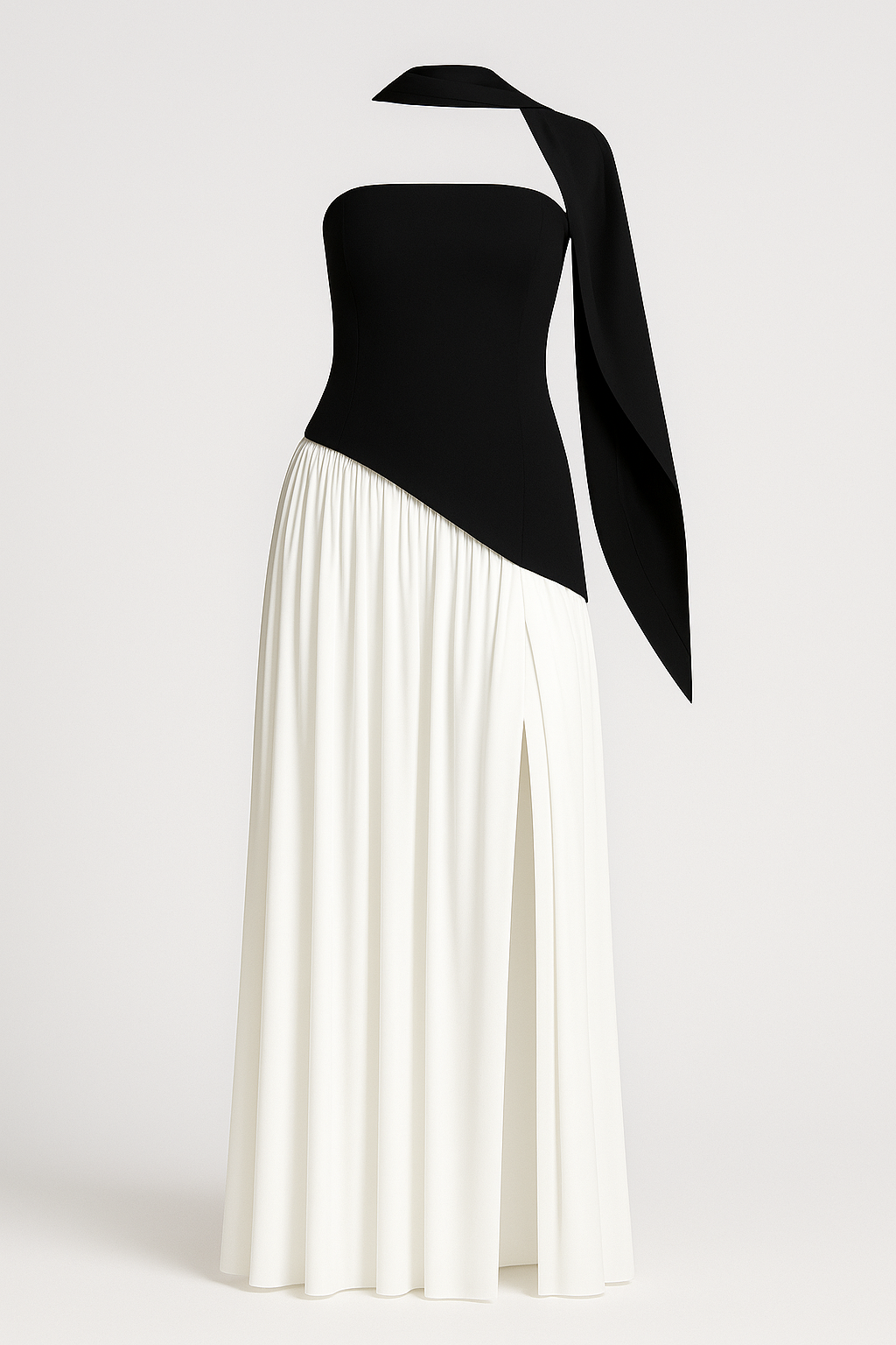 Maliyah | Elegant kjole med lige halsudskæring og sideklap - Sort Hvid - women's fashion - {{ product_tags }