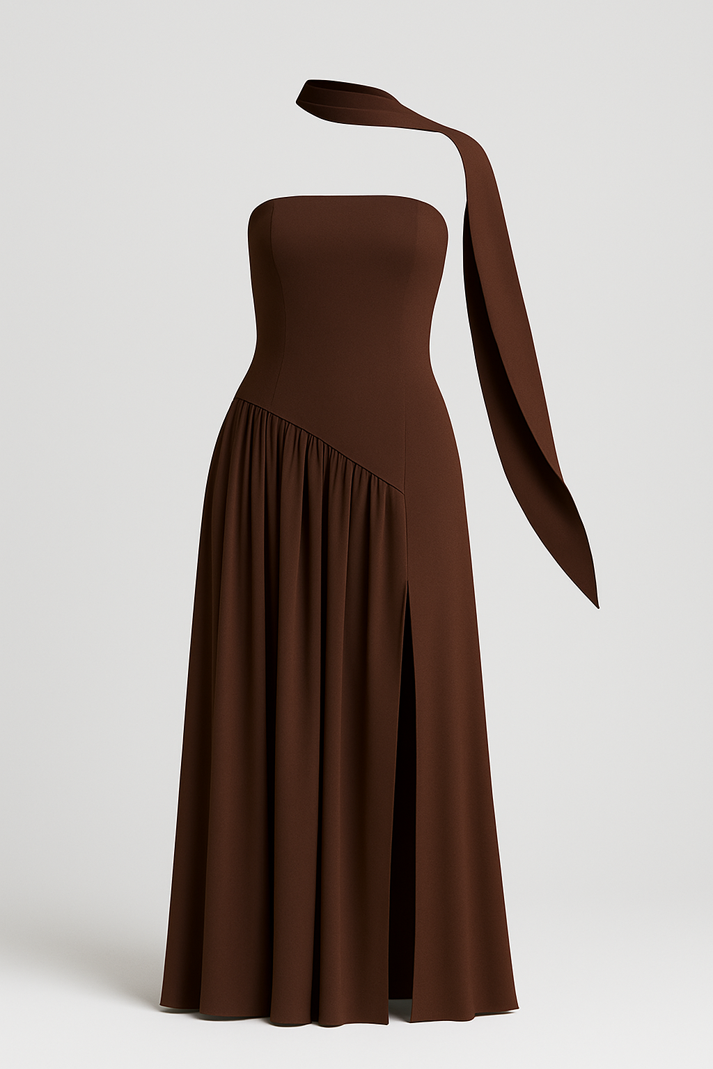 Maliyah | Elegant kjole med lige halsudskæring og sideklap - Brun Lilla - women's fashion - {{ product_tags }