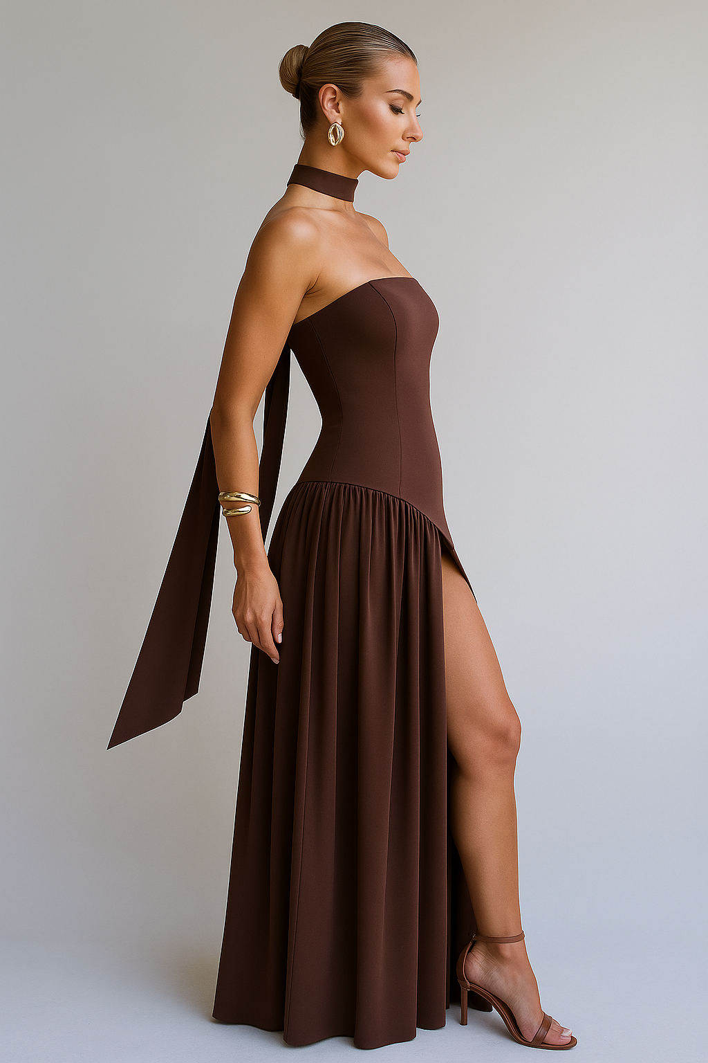 Maliyah | Elegant kjole med lige halsudskæring og sideklap - - women's fashion - {{ product_tags }