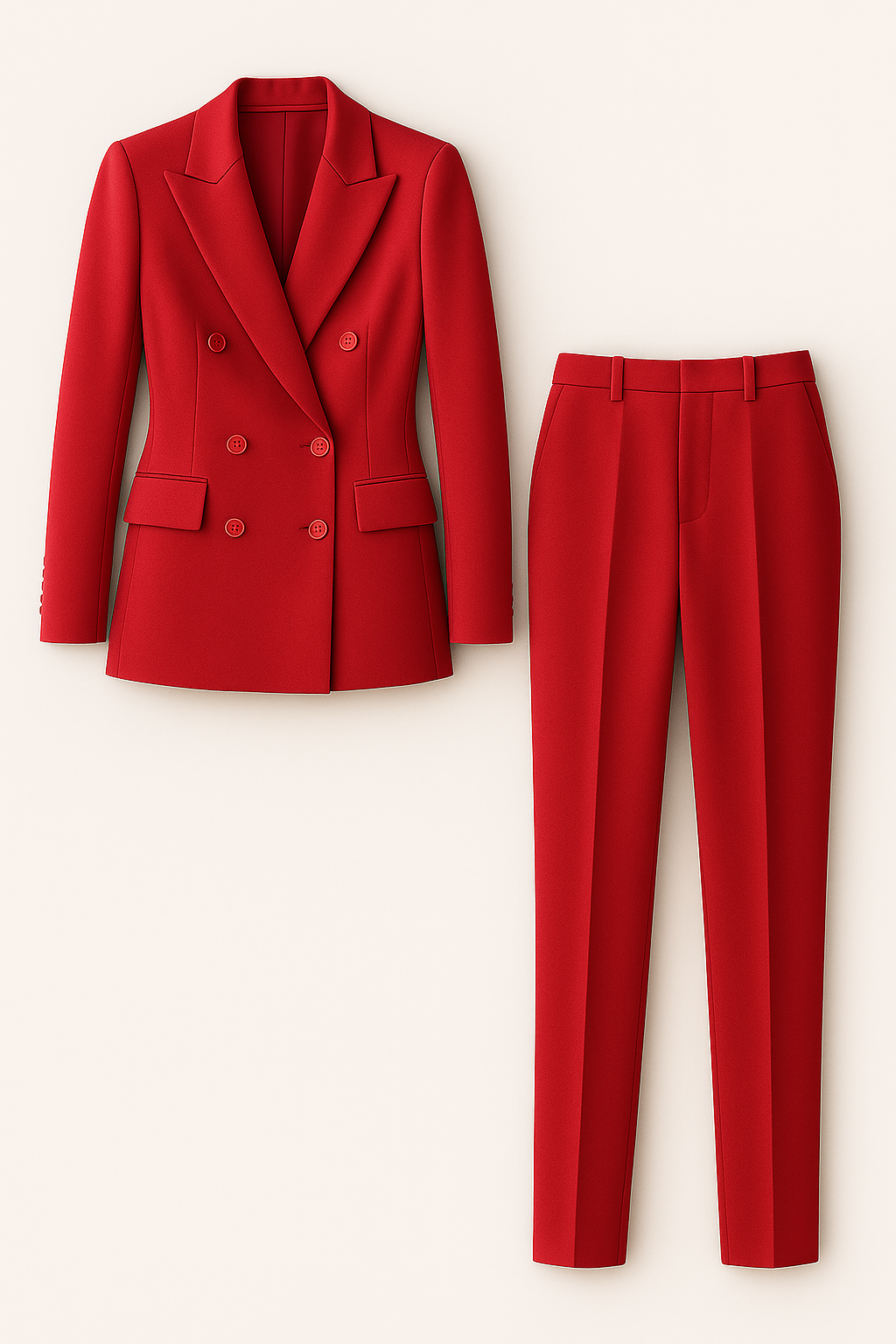 Madison | Elegant komplet – Dobbeltknap blazer med slim fit- bukser - Rød - women's fashion - {{ product_tags }