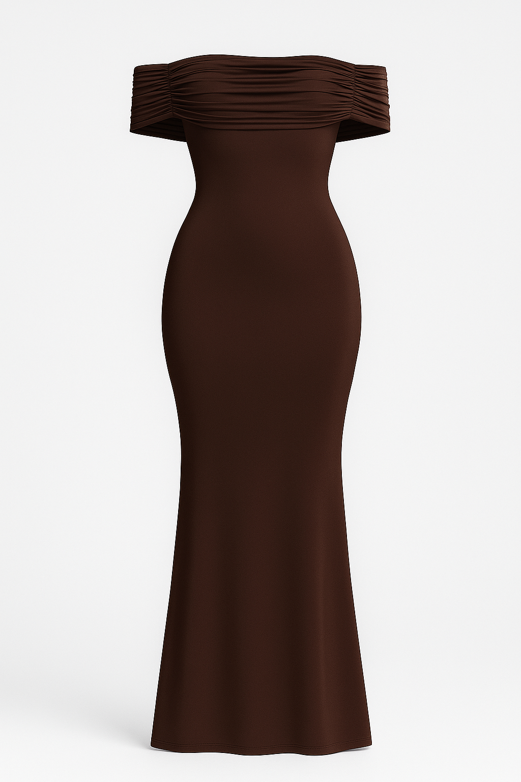 Livia | Elegant langt kjole med off-shoulder og åben ryg - Chokolade - women's fashion - {{ product_tags }