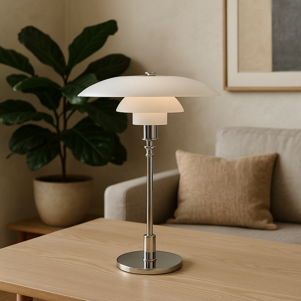 Moderne Dansk Designer Bordlampe - Lagdelt Skærm, LED