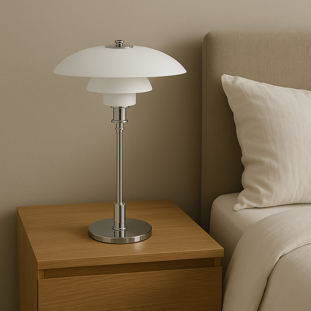 Moderne Dansk Designer Bordlampe - Lagdelt Skærm, LED