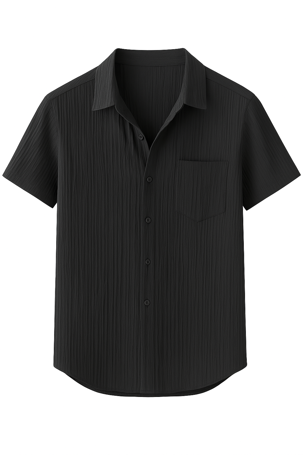Marco | Ribbet sommerskjorte med åben krave - Sort - Marco | Ribbet sommerskjorte med åben krave - €25 - {{ product_tags }
