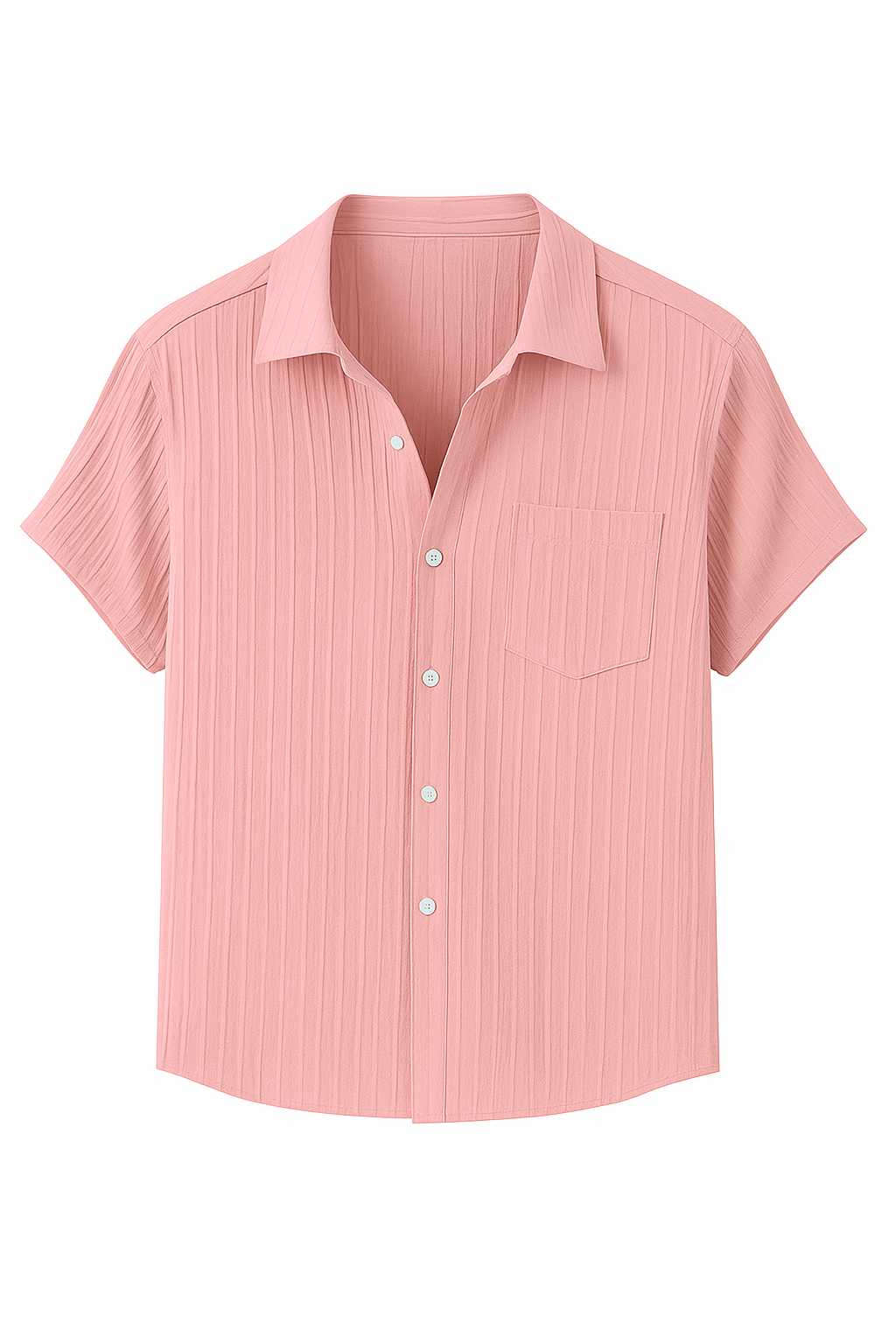 Marco | Ribbet sommerskjorte med åben krave - Lyserød - Marco | Ribbet sommerskjorte med åben krave - €25 - {{ product_tags }