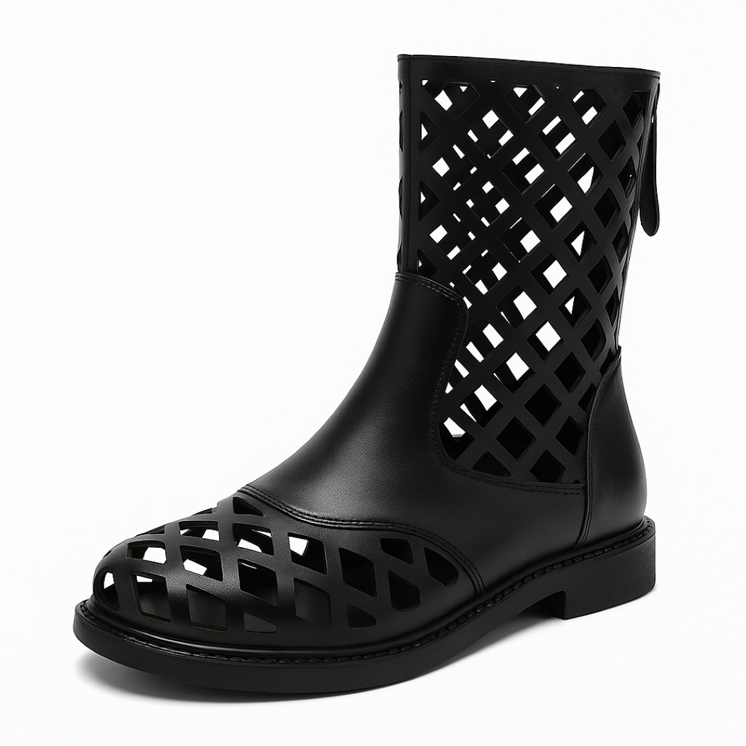 Leah | Mid-calf støvler i ægte læder med kile og moderne snit - Sort - Leah | Mid-calf støvler i ægte læder med kile og moderne snit - €25 - {{ product_tags }