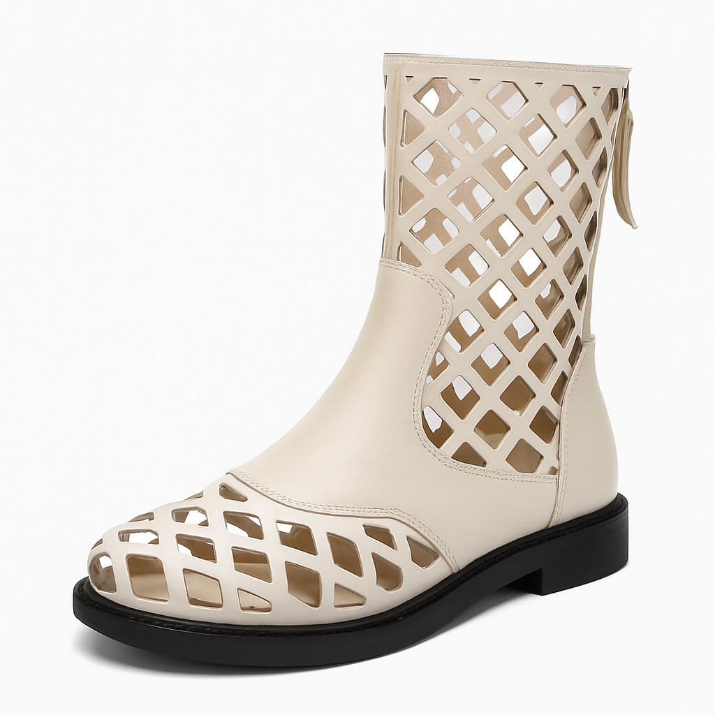 Leah | Mid-calf støvler i ægte læder med kile og moderne snit - Beige - Leah | Mid-calf støvler i ægte læder med kile og moderne snit - €25 - {{ product_tags }