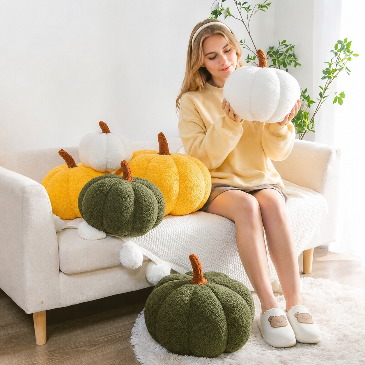 Græskarpude i plys - Hyggelig indretning til efterår og fest - - Gifts – Seasonal – Halloween - {{ product_tags }