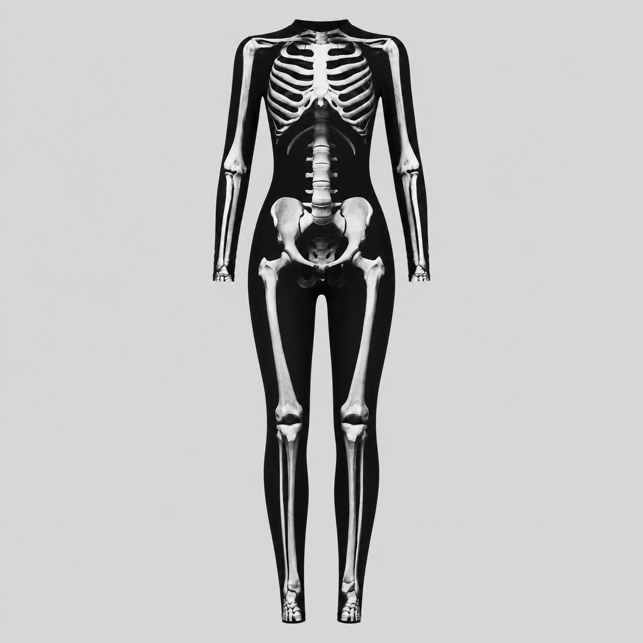 Skelet Jumpsuit Halloween Kostume til Voksne - Lange Ærmer - Sort Knogle2 - Gifts – Seasonal – Halloween - {{ product_tags }