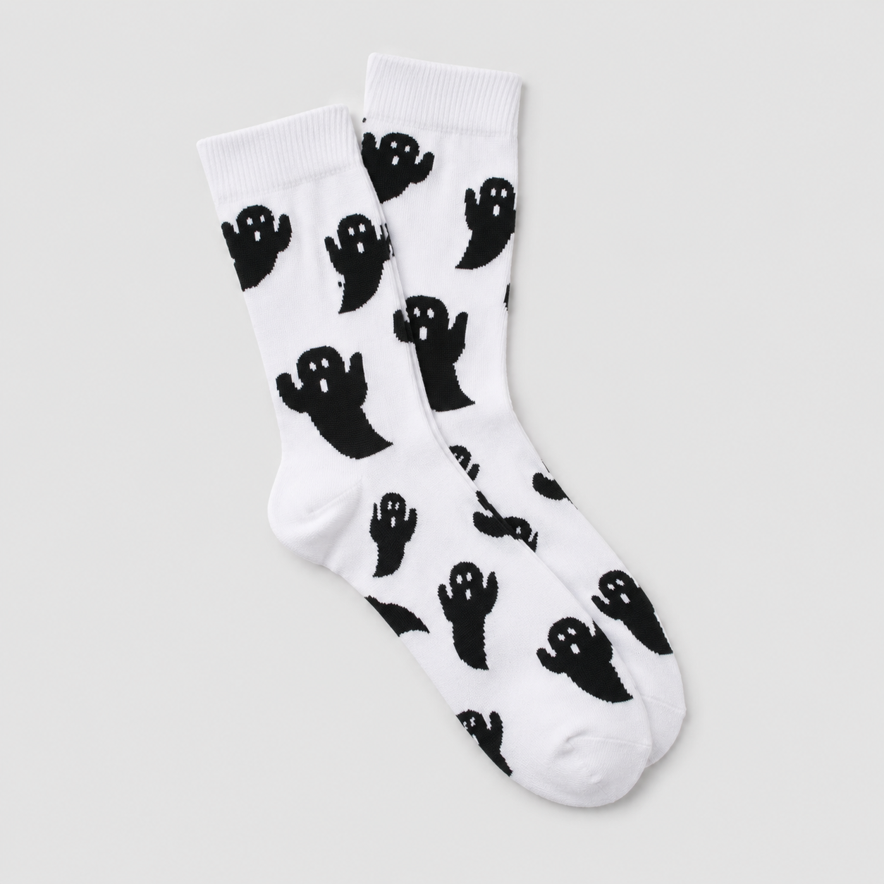 Halloweenstrømper med Spøgelsesmotiv - Unisex Sort & Hvid - Hvid - Gifts – Seasonal – Halloween - {{ product_tags }