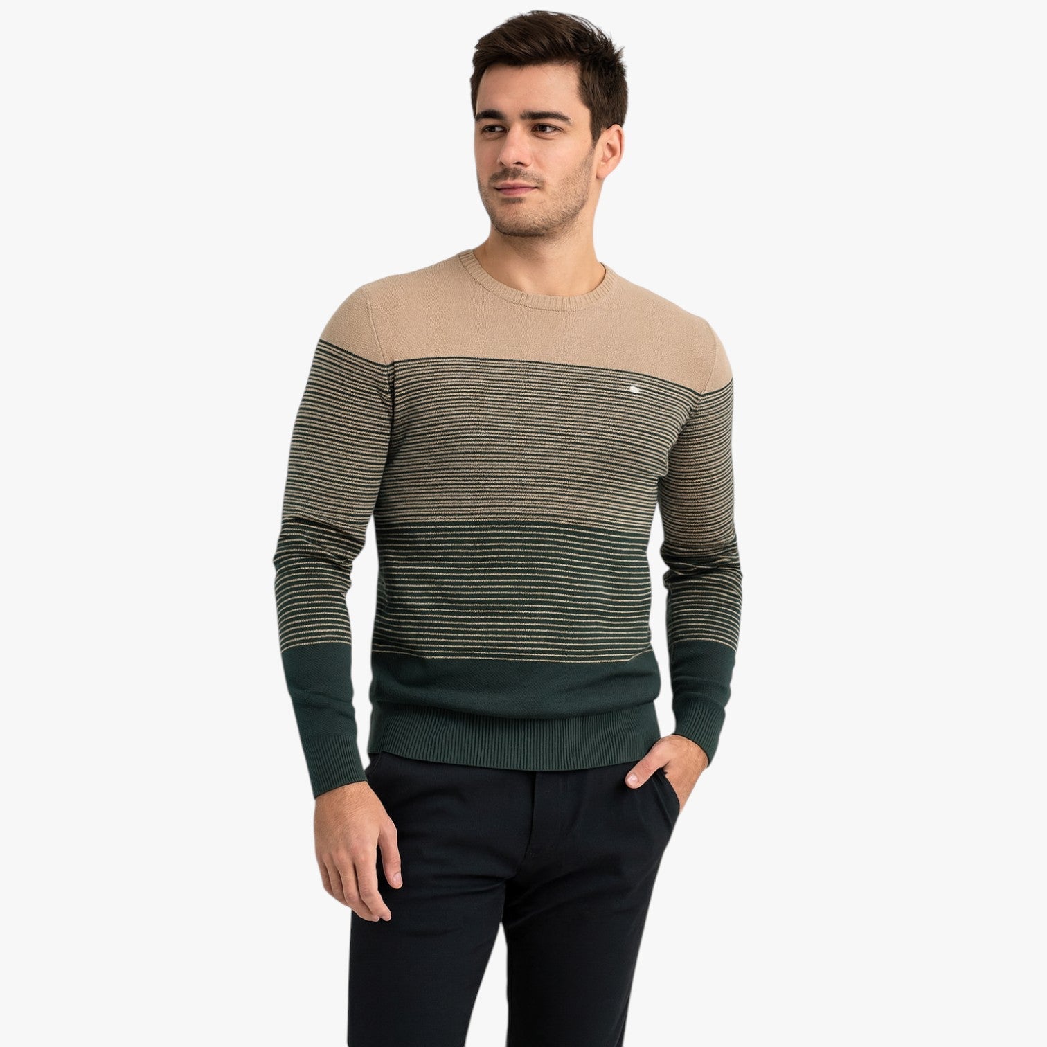 Eugene | Stribet rundhalsstrik til mænd - Slim pasform og kvalitetsvarme - - Eugene | Stribet rundhalsstrik til mænd - Slim pasform og kvalitetsvarme - €25 - {{ product_tags }