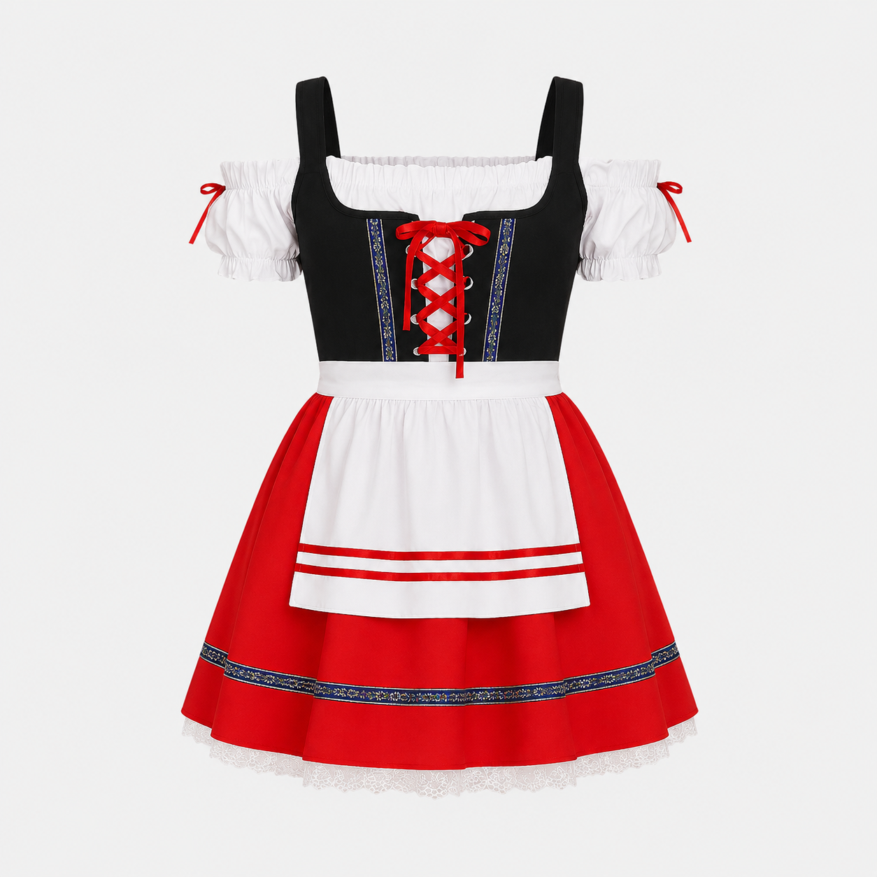 Dirndl Kjole Dame Rød Blonde til Oktoberfest Fester - Rød - Gifts – Seasonal – Oktoberfest - {{ product_tags }