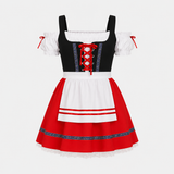 Dirndl Kjole Dame Rød Blonde til Oktoberfest Fester
