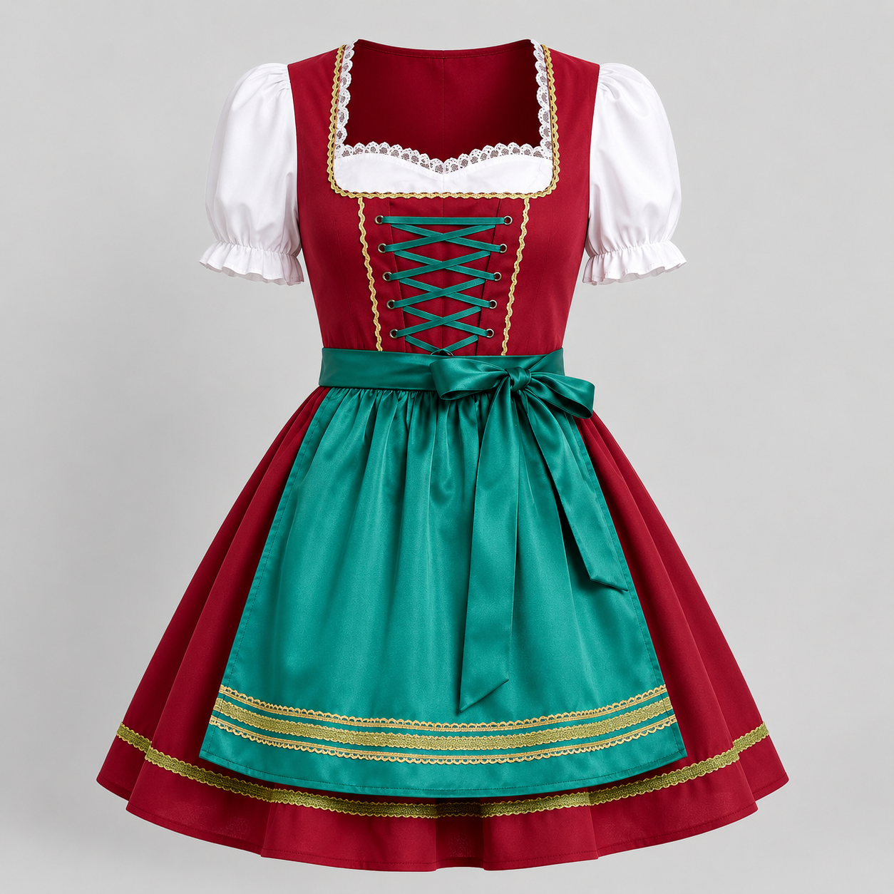 Oktoberfest kjole til dame i rød-grøn, traditionel stil med forklæde - - Gifts – Seasonal – Oktoberfest - {{ product_tags }