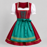Oktoberfest kjole til dame i rød-grøn, traditionel stil med forklæde