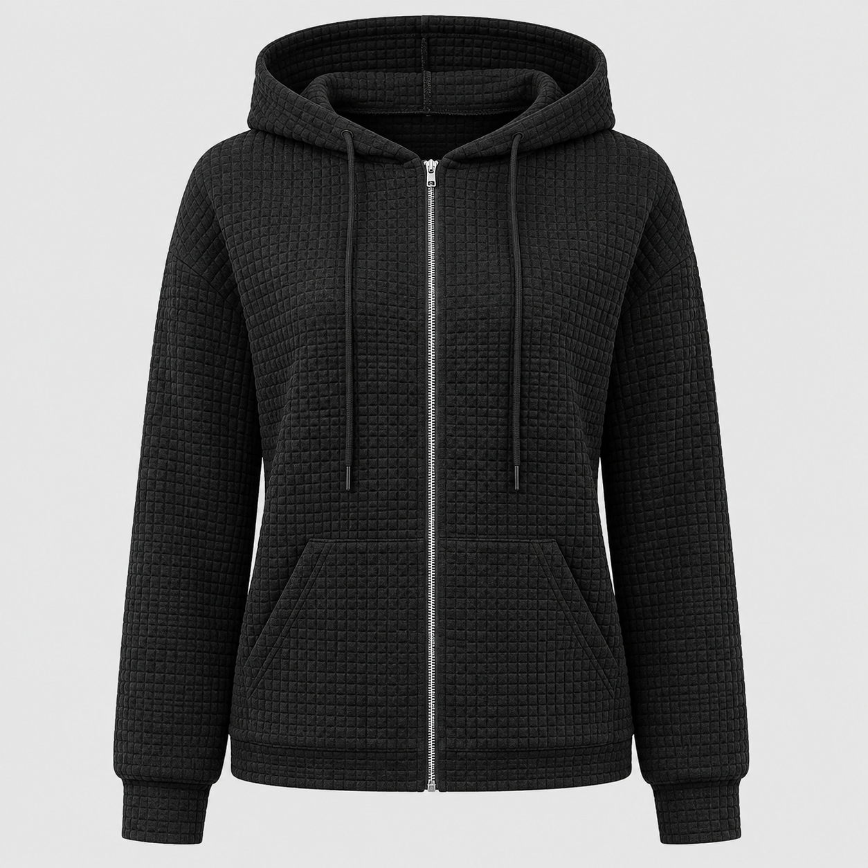Damehættetrøje med lynlås, snøre og lommer - Komfortabel - Sort - AW - Womens - Hoodie - {{ product_tags }