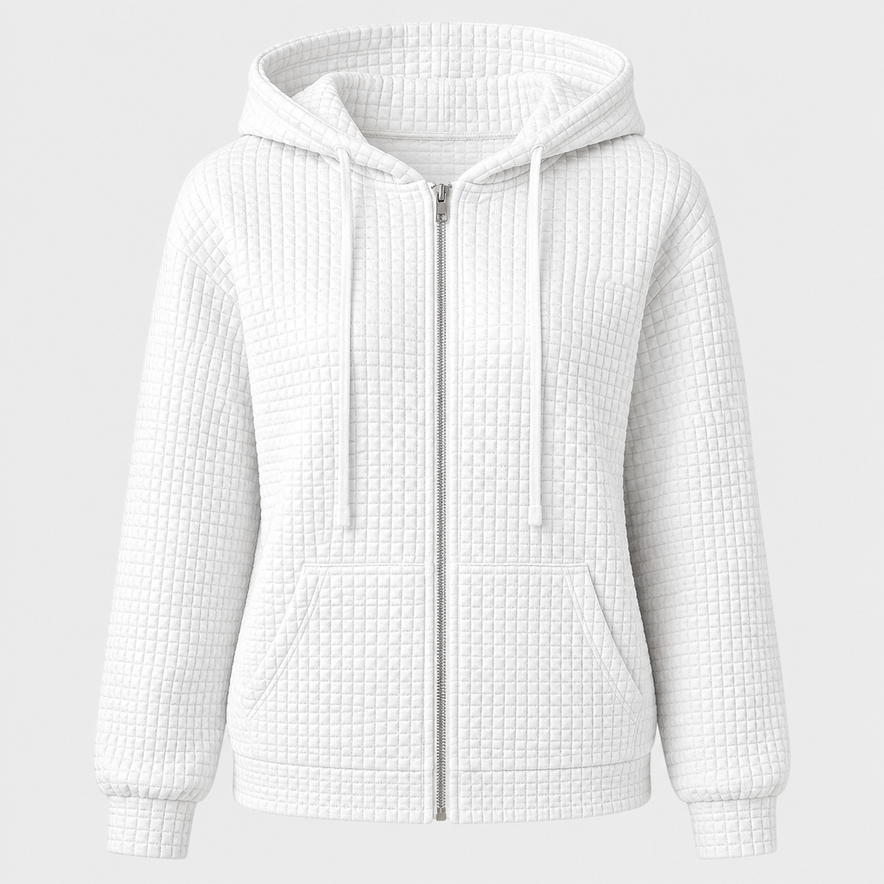 Damehættetrøje med lynlås, snøre og lommer - Komfortabel - Hvid - AW - Womens - Hoodie - {{ product_tags }