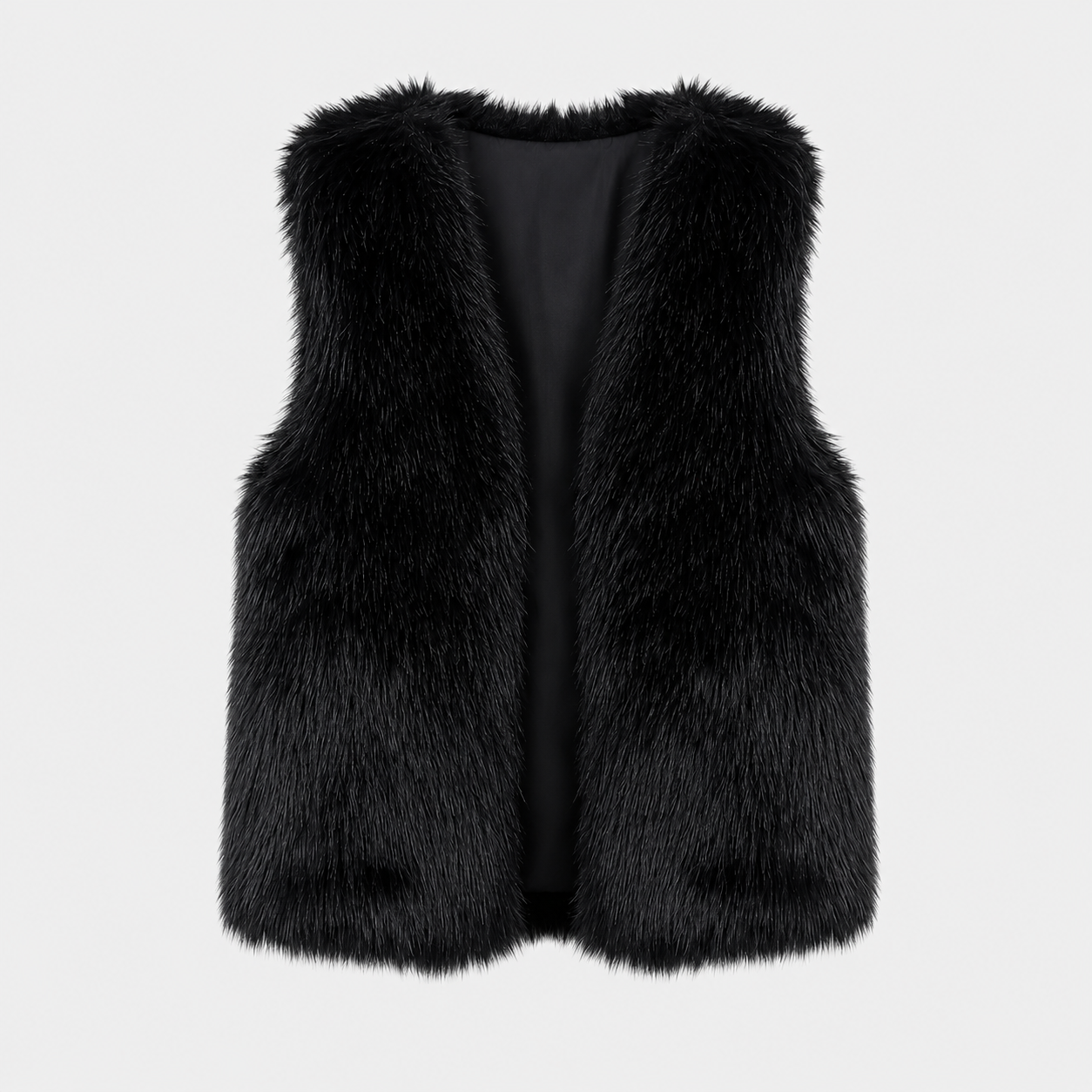 Dame Faux Pelsvest - Åben Front, Løs Pasform og Varm - Sort - AS - Womens - Top - {{ product_tags }