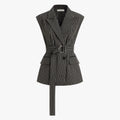 Claire | Løstsiddende stribet lang vest med bælte i bomuldsblanding