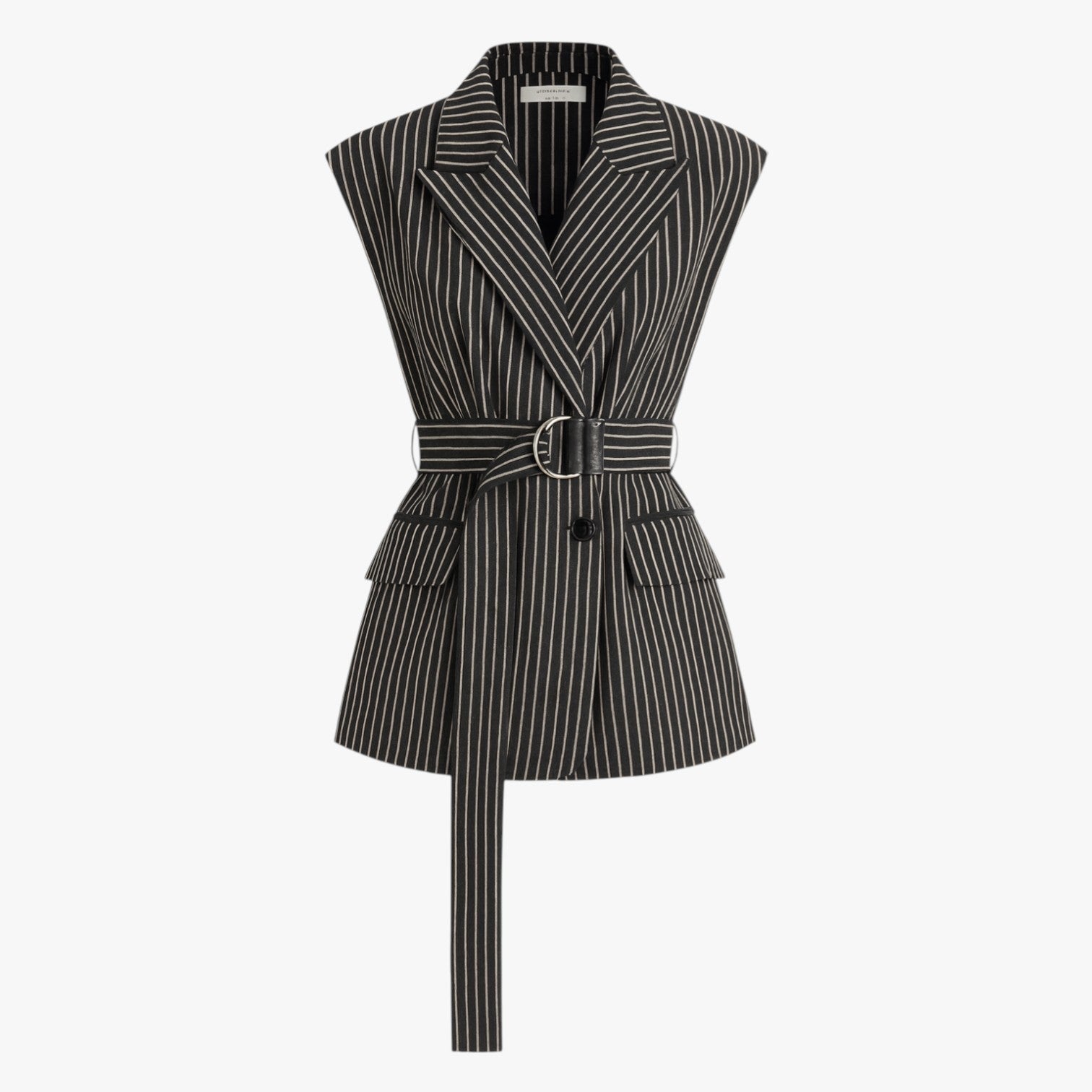 Claire | Løstsiddende stribet lang vest med bælte i bomuldsblanding - Sort - Claire | Løstsiddende stribet lang vest med bælte i bomuldsblanding - €25 - {{ product_tags }