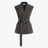Claire | Loose striped long vest with belt in cotton blend