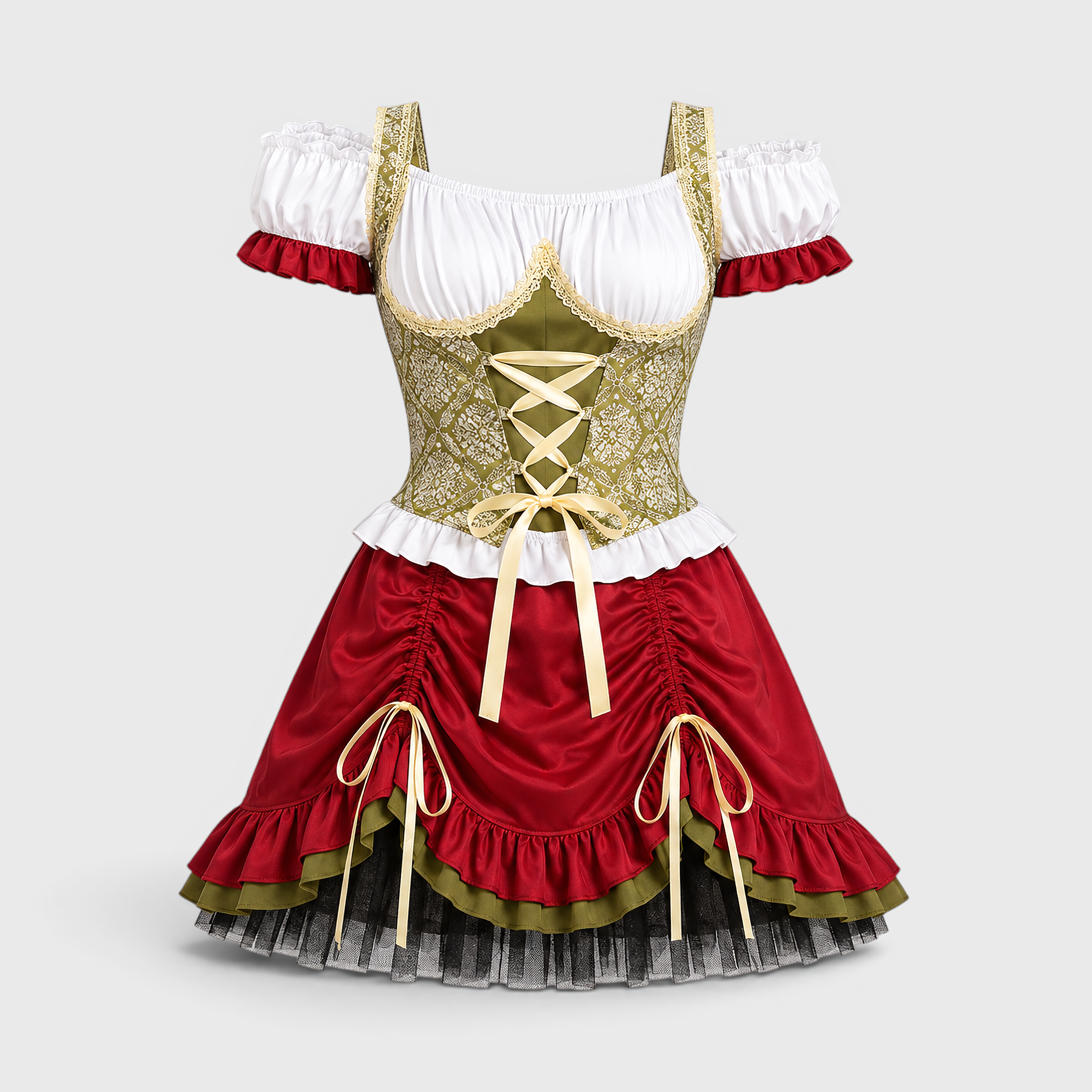 Dame Oktoberfestkostume: snøreliv, pufærmer og flæseskørt - Kort model [kun på bestilling] - Gifts – Seasonal – Oktoberfest - {{ product_tags }