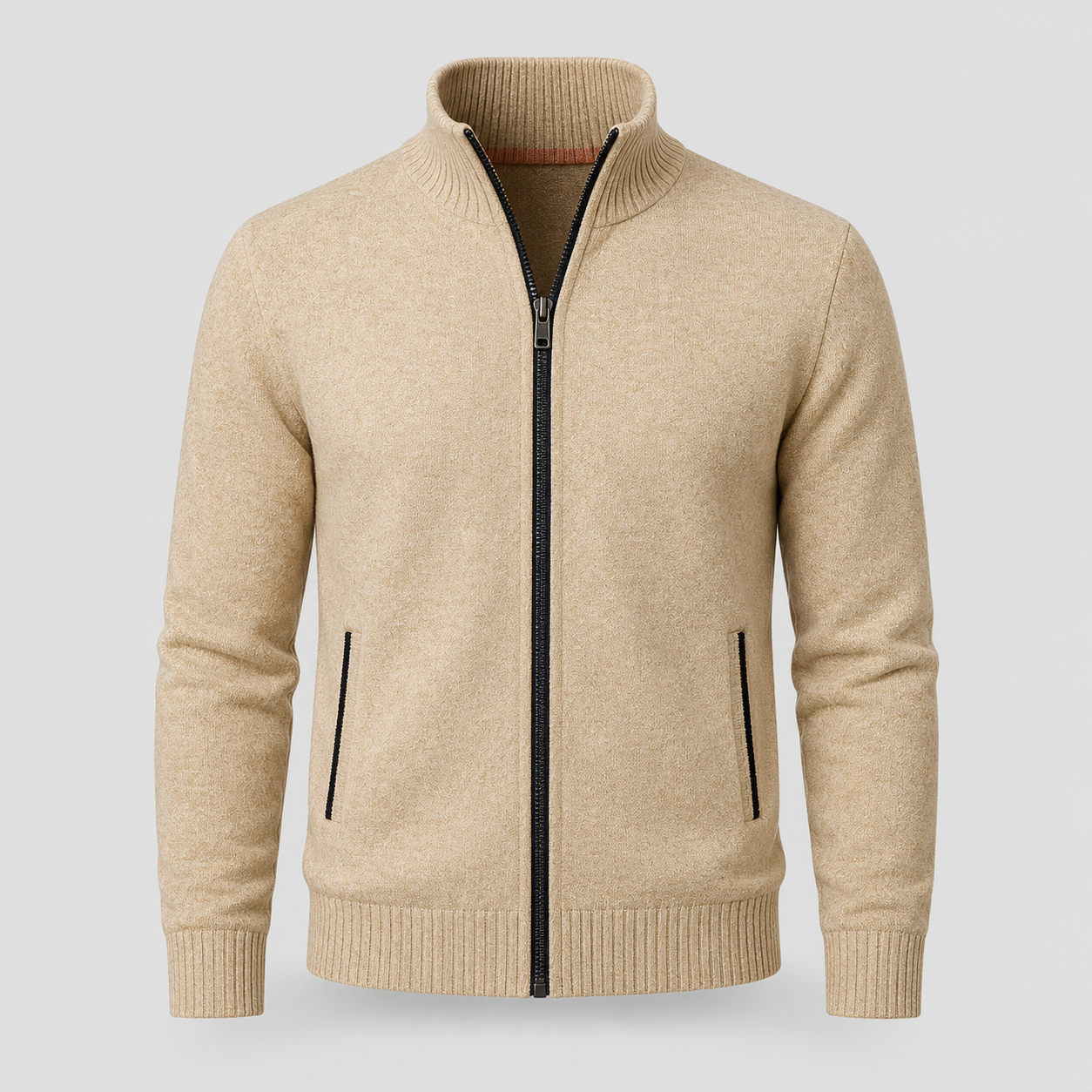 Herre Strikcardigan med Lynlås - Elegant og Behagelig