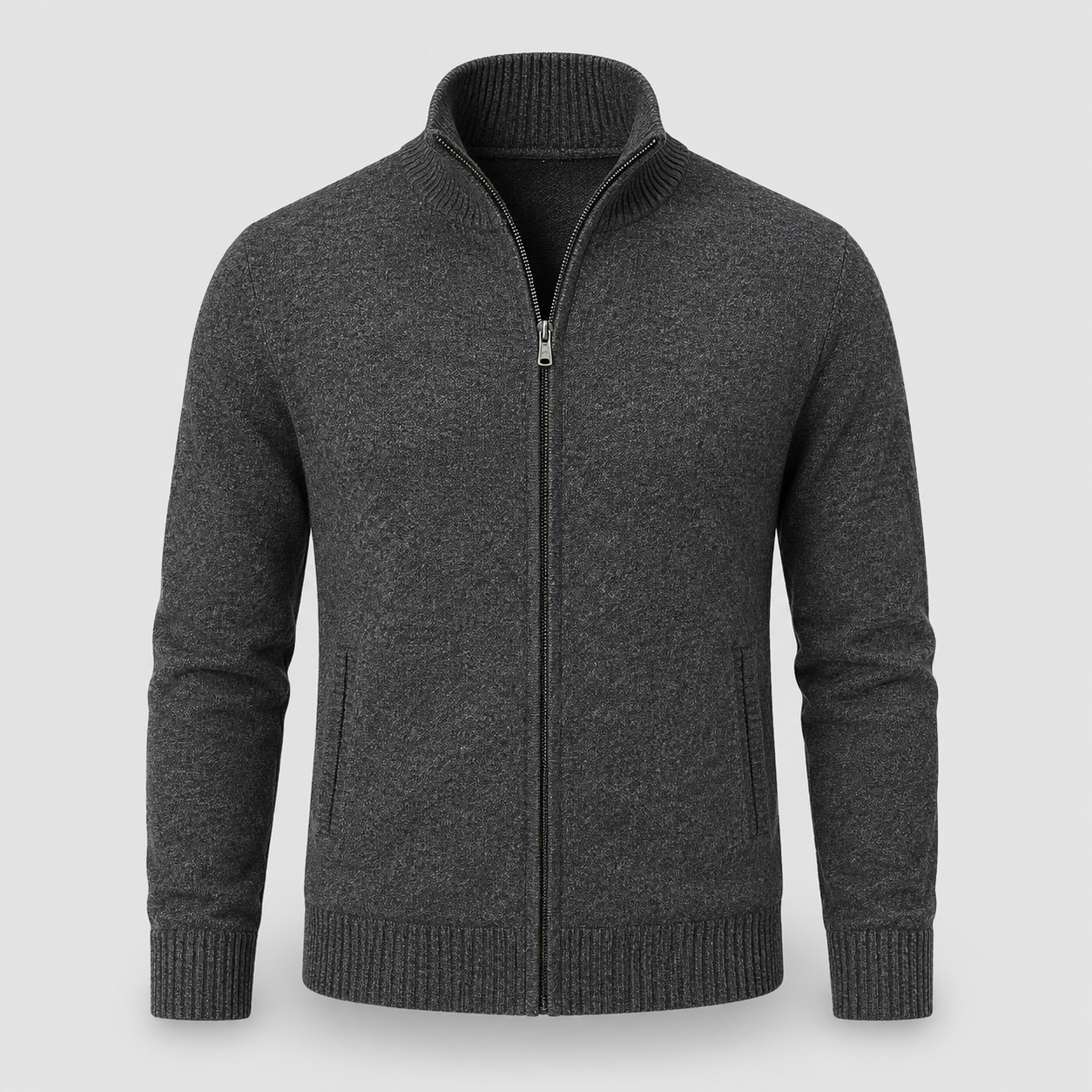 Herre Strikcardigan med Lynlås - Elegant og Behagelig
