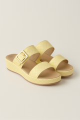 Katherine | Women's Wedge Sandals with Straps and Gold Buckle in Yellow