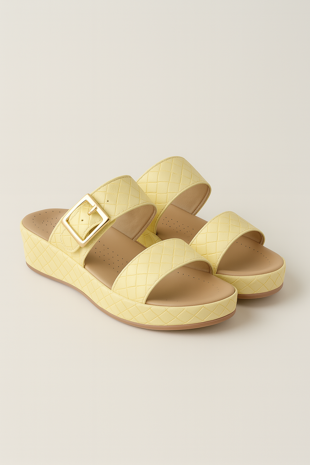 Katherine | Damer Wedgesandaler med remme og gyldent spænde i Gult - Gul - Katherine | Damer Wedgesandaler med remme og gyldent spænde i Gult- €25 - {{ product_tags }