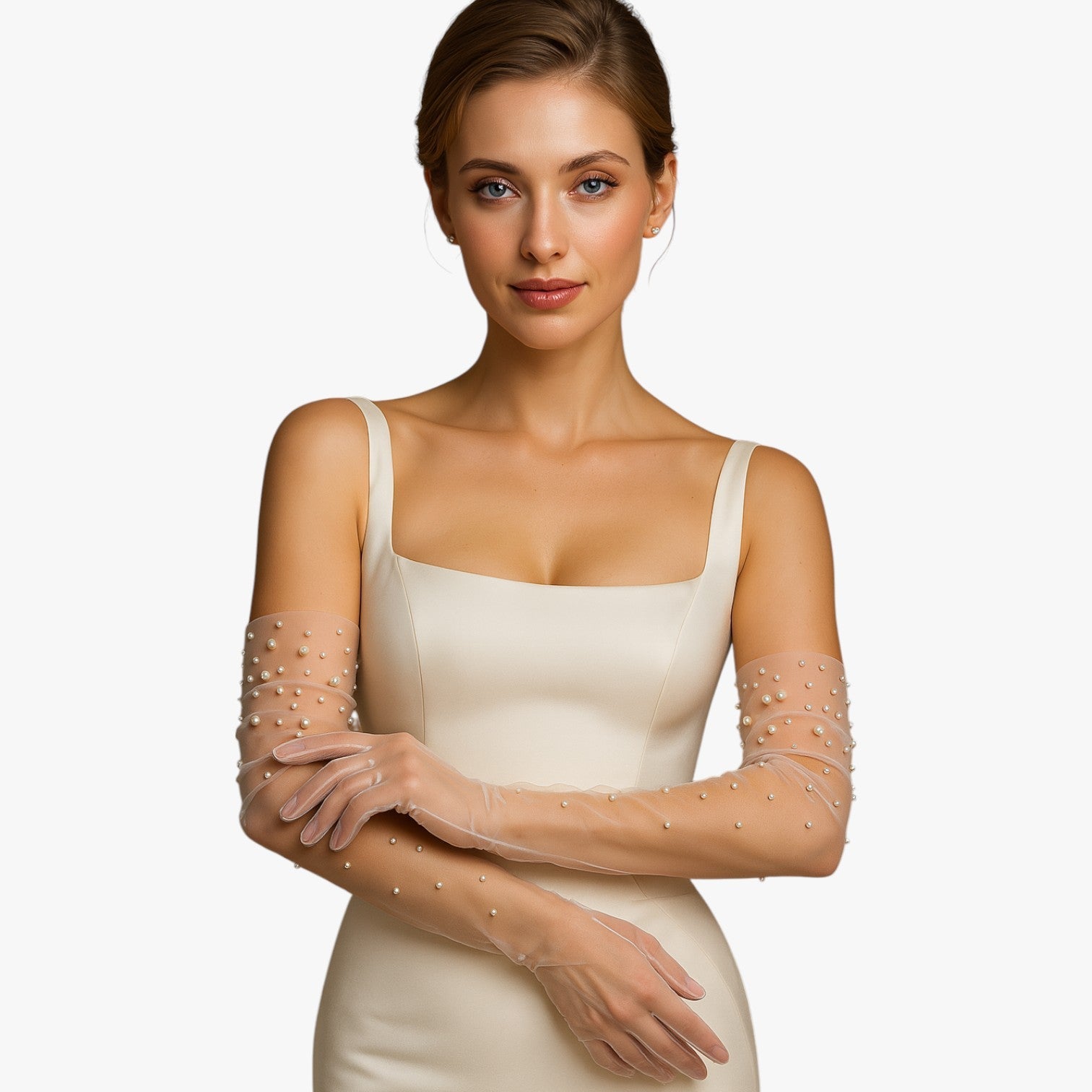 Vivian | Elegante brudesatinshandsker i tyl med fint perlebroderi Lang og let - - Vivian | Elegante brudesatinshandsker i tyl med fint perlebroderi Lang og let - €25 - {{ product_tags }