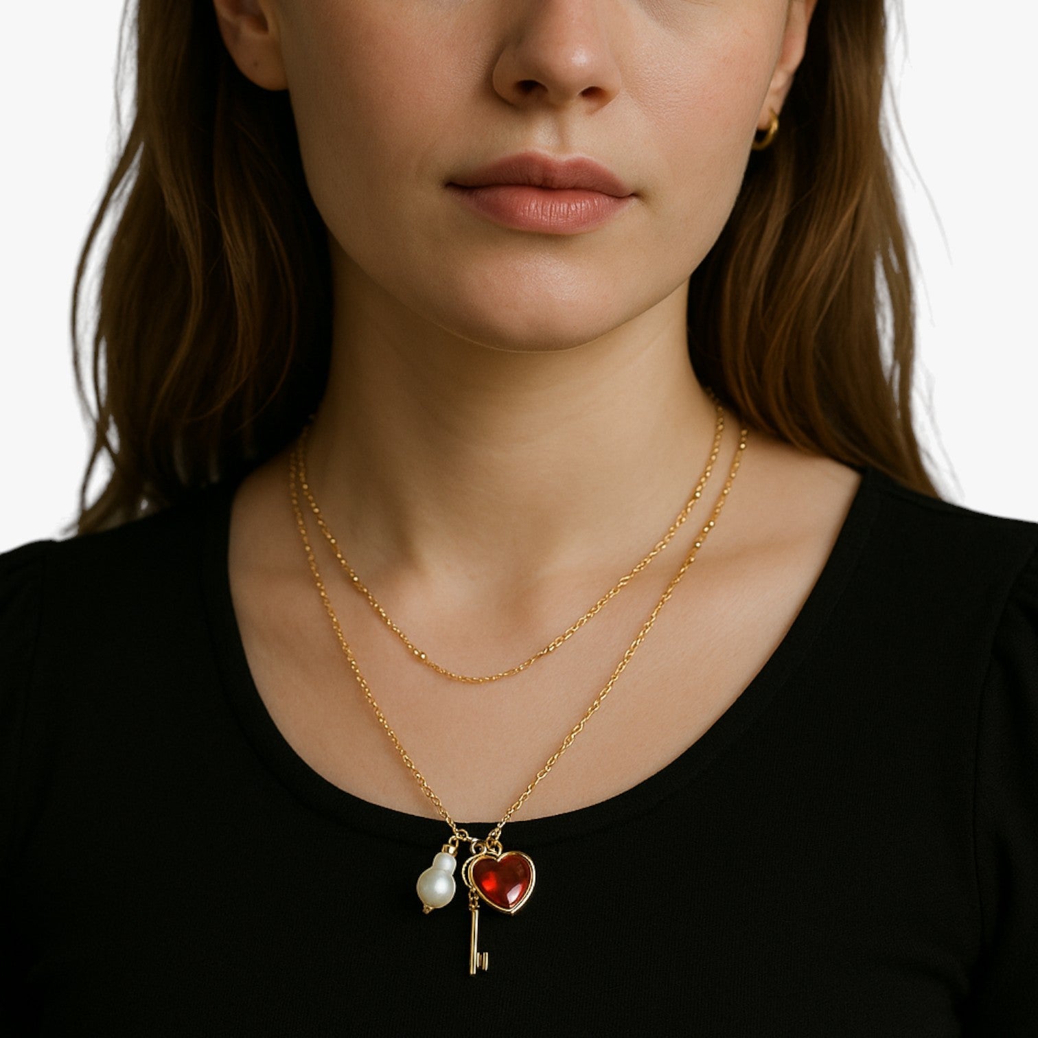 Elsie | Elegent hjerte halskæde med perle - - other - {{ product_tags }