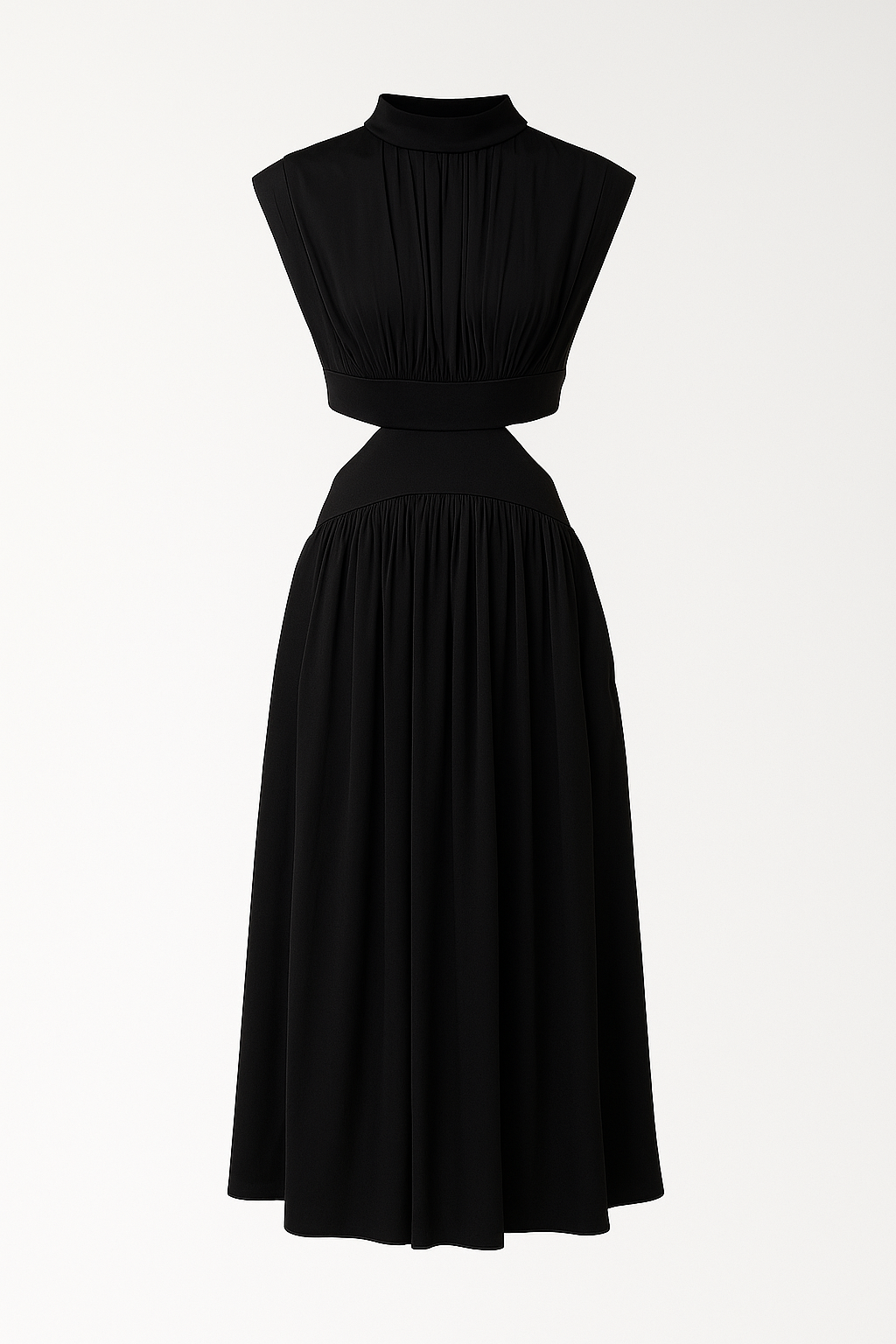 Anna | Elegant kjole i mellemlængde til kvinder med cut-outs og høj krave - Sort - Anna | Elegant kjole i mellemlængde til kvinder med cut-outs og høj krave - €25 - {{ product_tags }