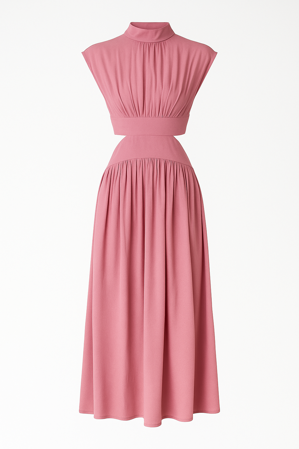 Anna | Elegant kjole i mellemlængde til kvinder med cut-outs og høj krave - Rosa - Anna | Elegant kjole i mellemlængde til kvinder med cut-outs og høj krave - €25 - {{ product_tags }