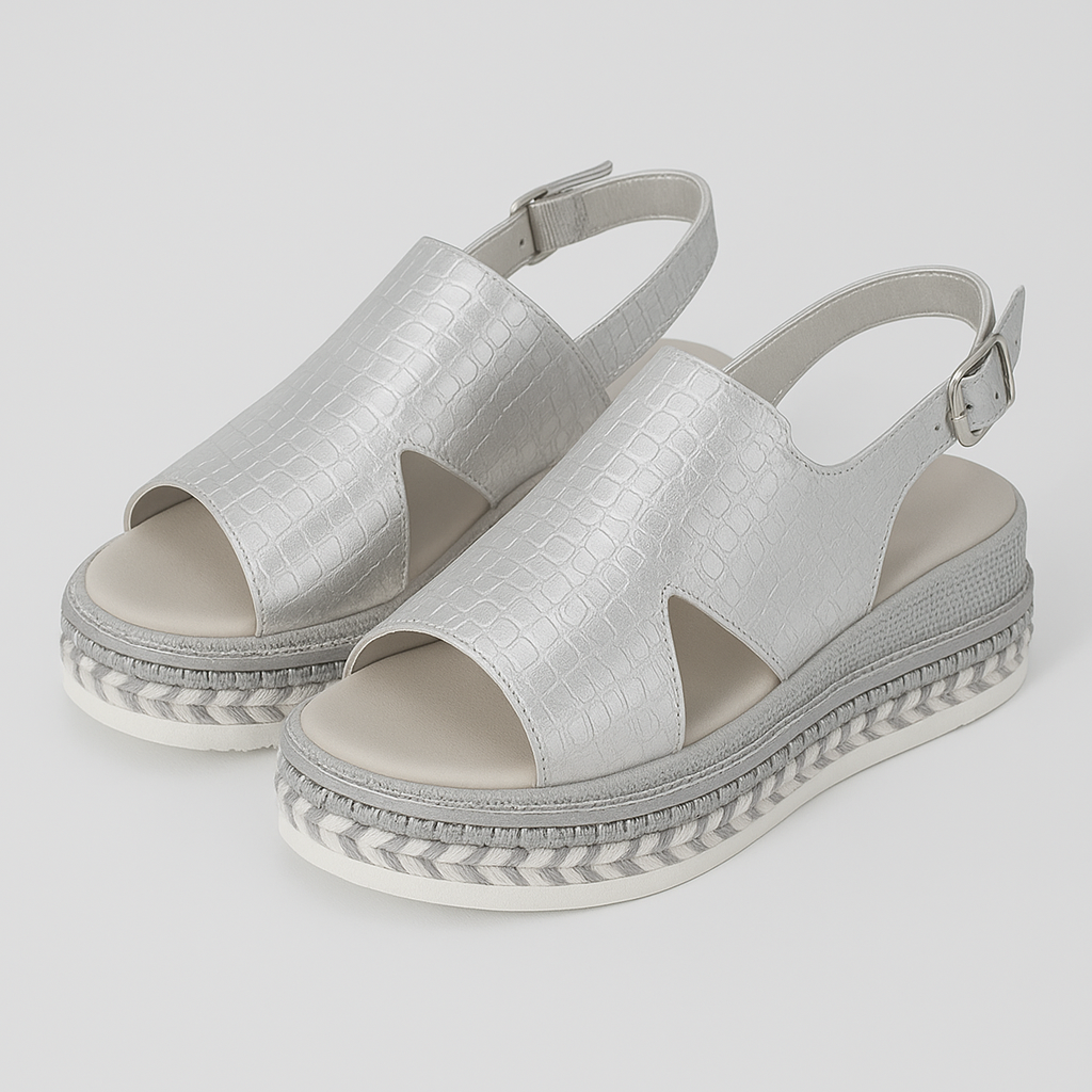 Viviana | Guld Plateau Sandaler med krokodilleder-look og justerbart rem - Sølv - Viviana | Guld Plateau Sandaler med krokodilleder-look og justerbart rem - €25 - {{ product_tags }