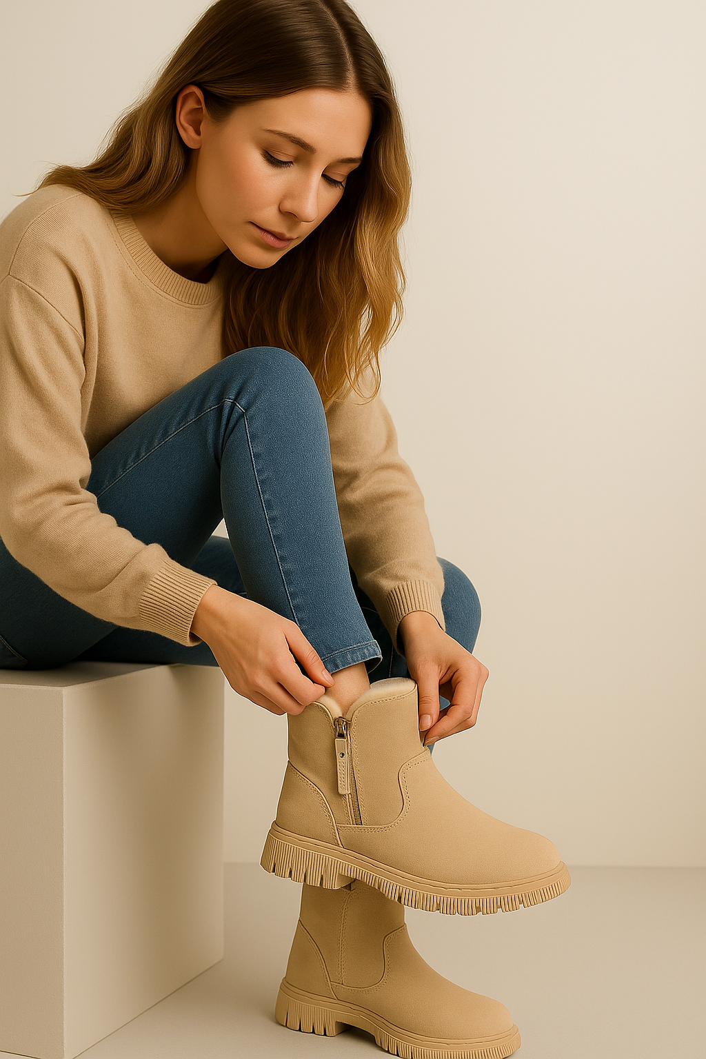 Alice | Vinterstøvler i ruskindspelsand – foret med kunstpels, komfortable - - shoes - {{ product_tags }
