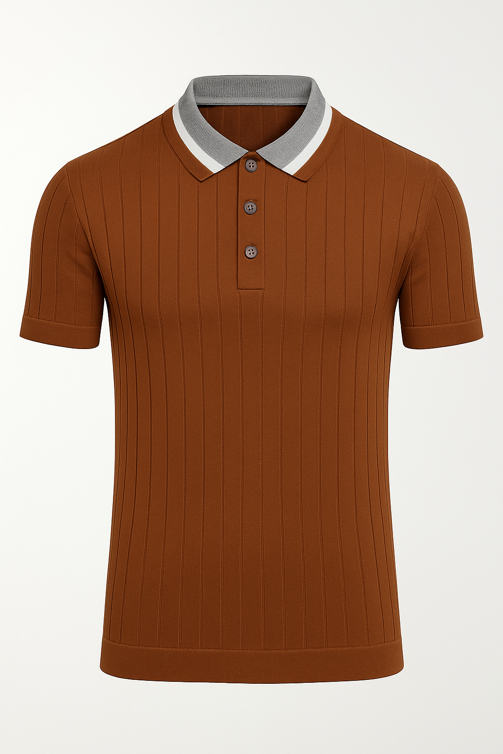 Dario | Polo med ribkant og kontrastfarvet krave - Brun - Dario | Polo med ribkant og kontrastfarvet krave - €25 - {{ product_tags }