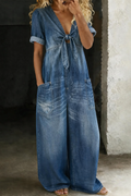 Maya - Afslappet Denim Jumpsuit med Bindebånd Foran
